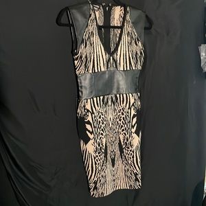 Bebe Leather Shoulder & Waist Animal Print Dress XS